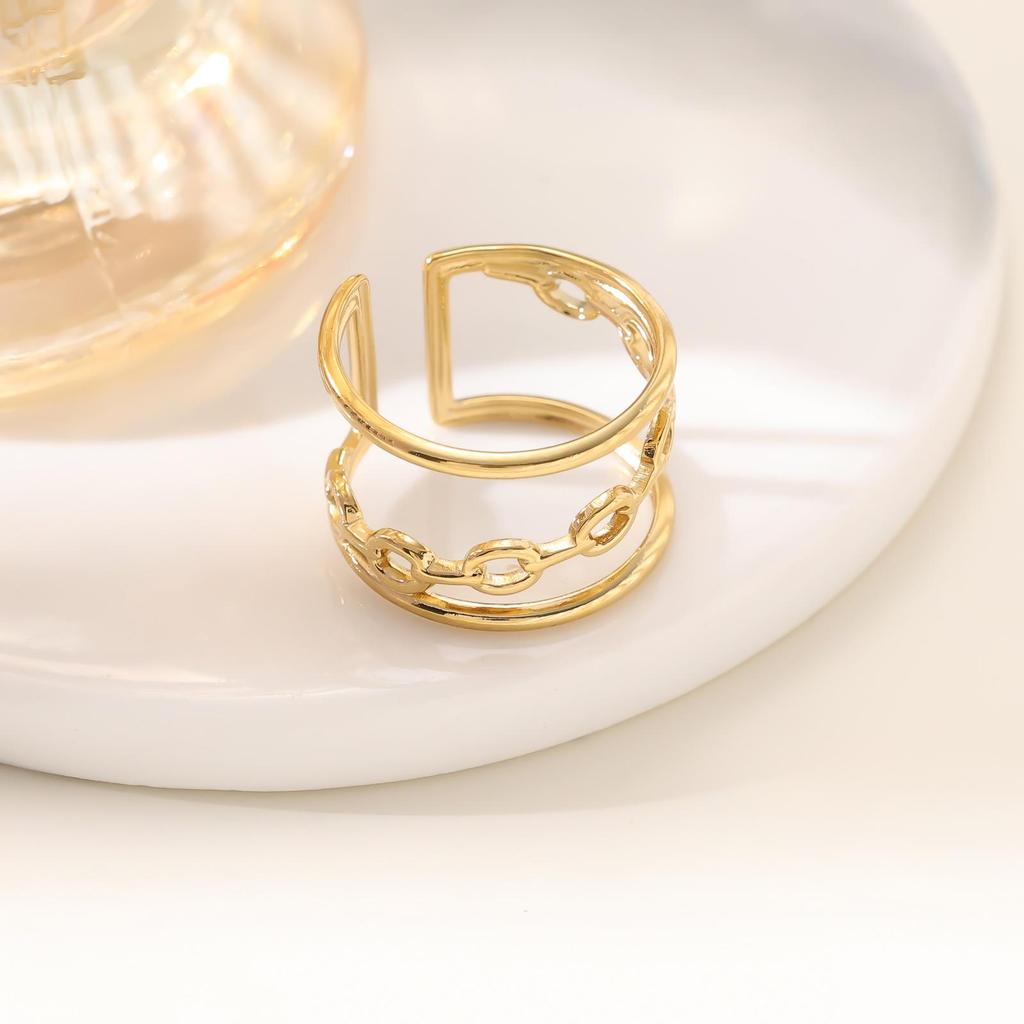 18K Non-fading European and American Irregular Hollow Ring - Versatile Fashion Hand Jewelry Design