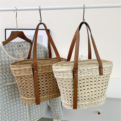 Sac fourre-tout d'été en paille tissée à la main pour femme, sac à main vintage ajouré, panier en rotin, sac à bandoulière pour les vacances, nouveau