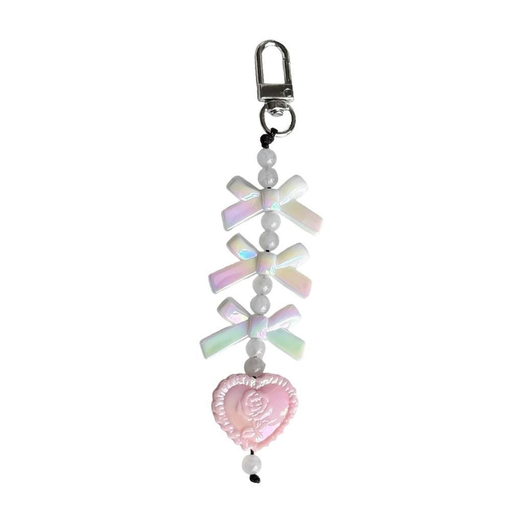 Vintage Bowknot and Heart Keychain Trendy Key Holder Stylish Bag Charm Ornament for Fashion Enthusiasts and Gift Seekers