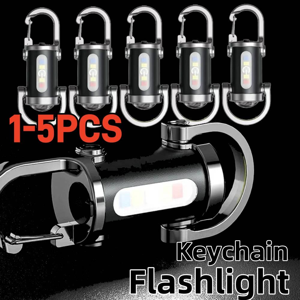 1-5PCS Powerful COB LED Flashlight Keychain USB Rechargeable Hanging Pocket Flashlight Waterproof Keyring For Camping Walking