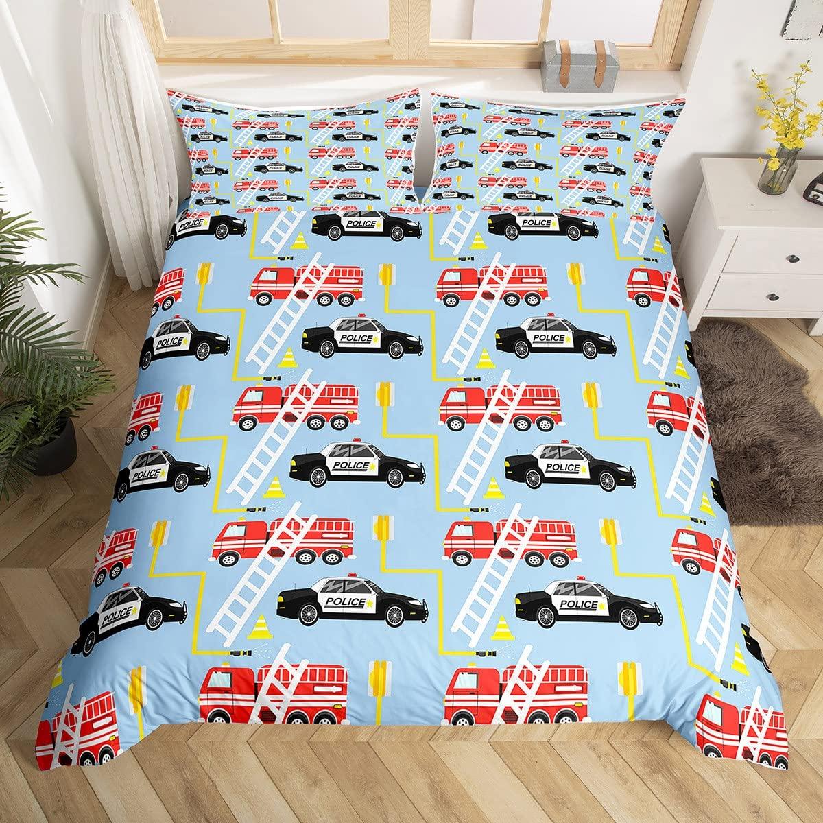 

Firefighter Car Duvet Cover SetFire Truck Bedding Set King Honeycomb And Fire Comforter Cover Fire Engine Vehicle Quilt Cover EU single(135x200cm)