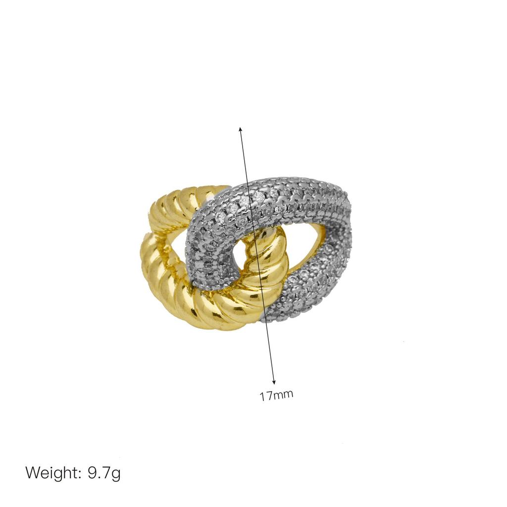 Stripe X-Shaped Open Ring Women'S Copper Gold-Plated Zirconium Two-Color Ring