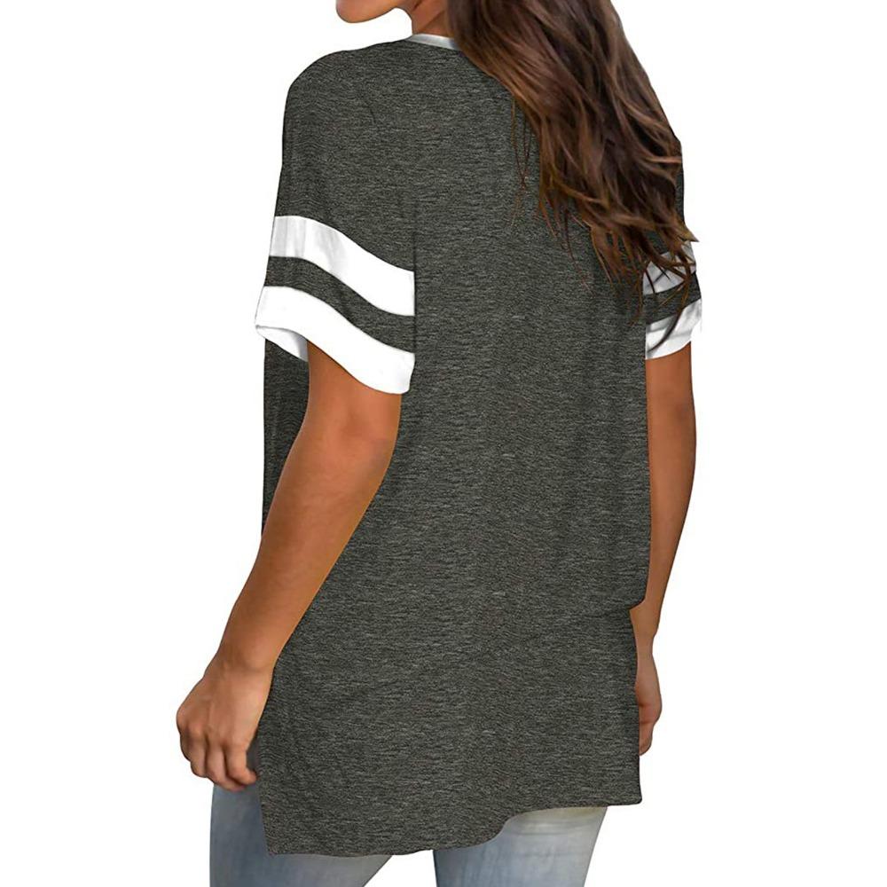 2026 Europa und die Vereinigten Staaten Frühjahr und Sommer neues Damen Basistop einfarbig V-Ausschnitt Patchwork Kurzarm locker T-Shirt