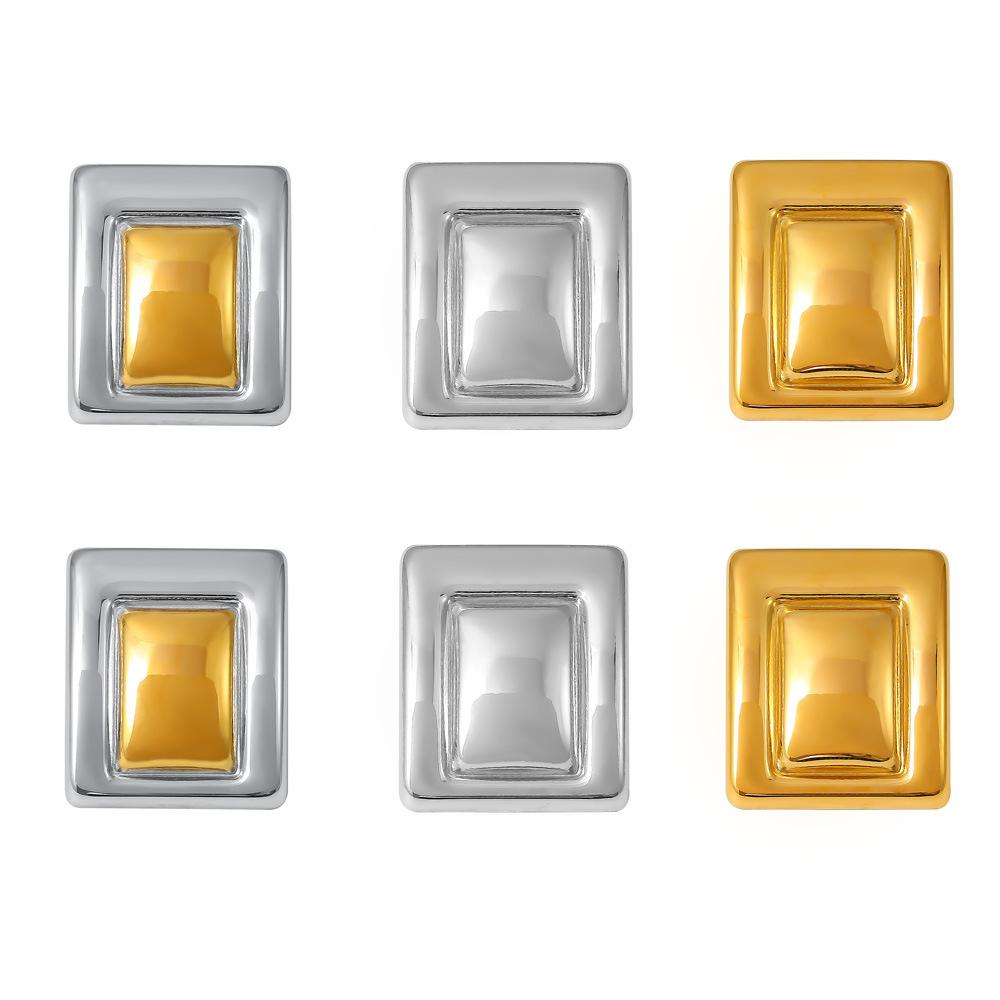 Style Stainless Steel Rectangular Color Matching Earrings New Trend Pvd Plated Real Gold Temperament Earrings Women