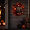 Halloween Floral Hanging Decoration Garland, with String Lights, Black Cat Silhouette Glow Moon Lights Wreath, for Front Door Indoor Outdoor