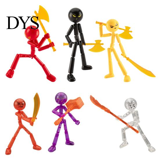 Desktop Action Figure 3/6Pcs Posable Stickman with Handheld Items Movable Joints Shape Toy Fidget Decoration Gift for Collectors Figures Accessories