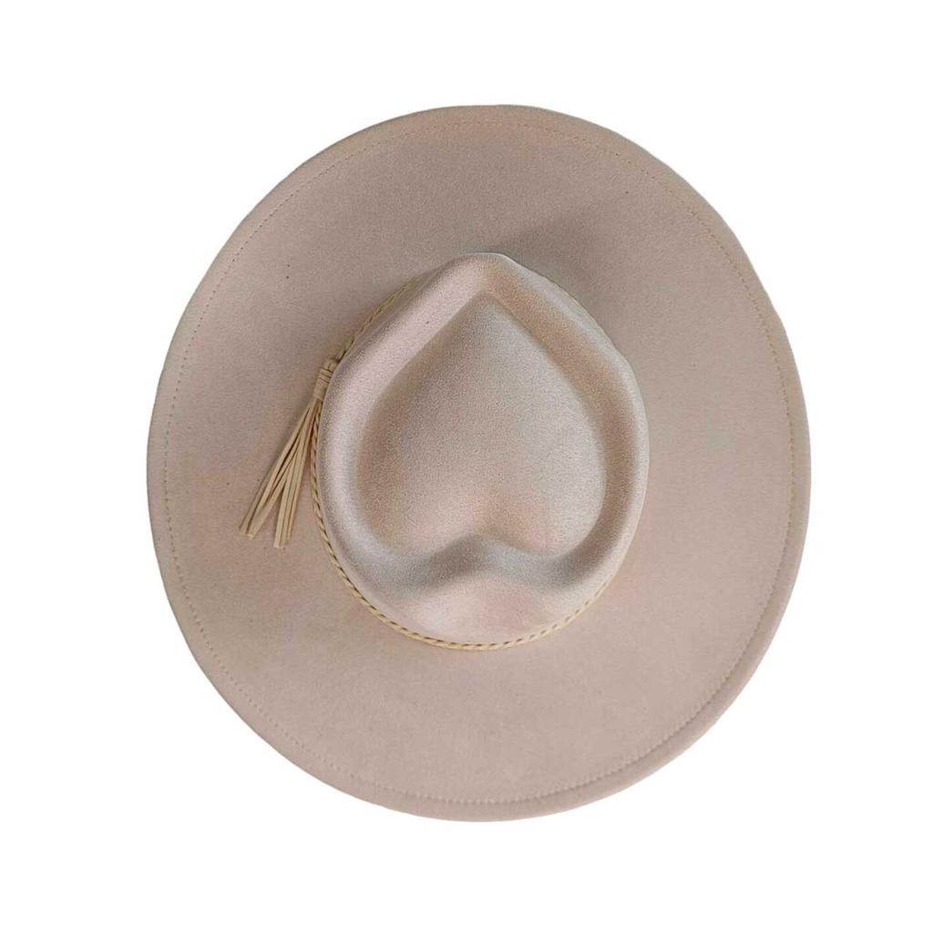 Heart-shaped Top Suede hat with same color accessories wide brim hat for men and women chapeau