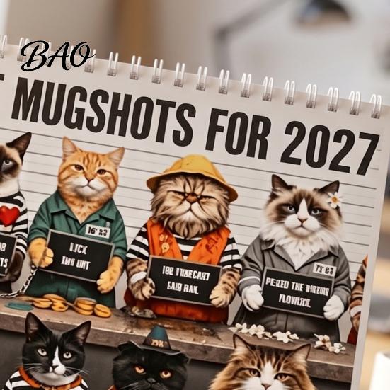 Wall Mounted Hanging Calendar 2027 Funny Cat for Home Office, Large Print Monthly Planner with Animal Theme 12 Unique Cute Photos, Thick Paper