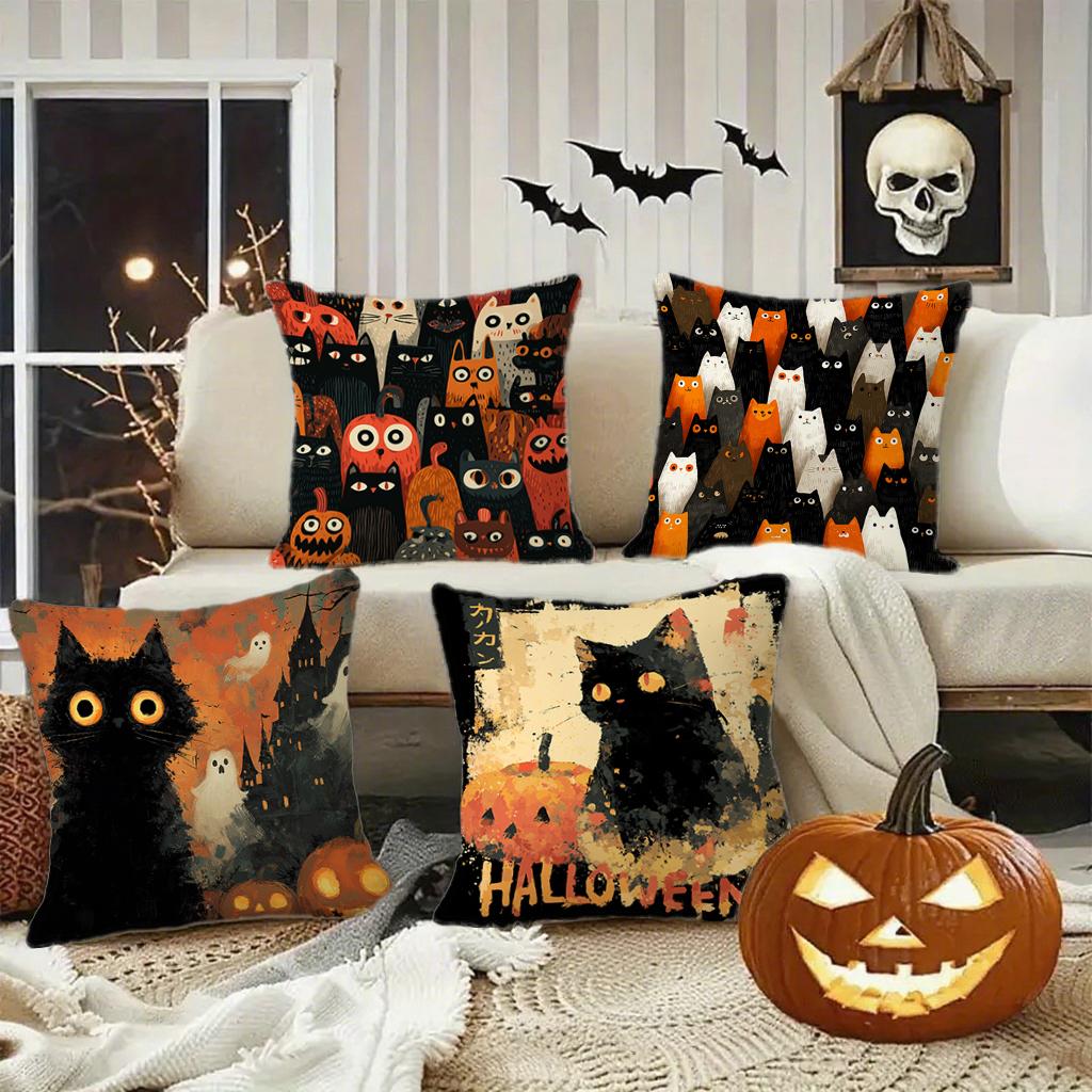 Halloween Cat Patterned Pillowcasesuitable For Sofa Car Bedroom Decorative Cushion Cover Pillow Cover