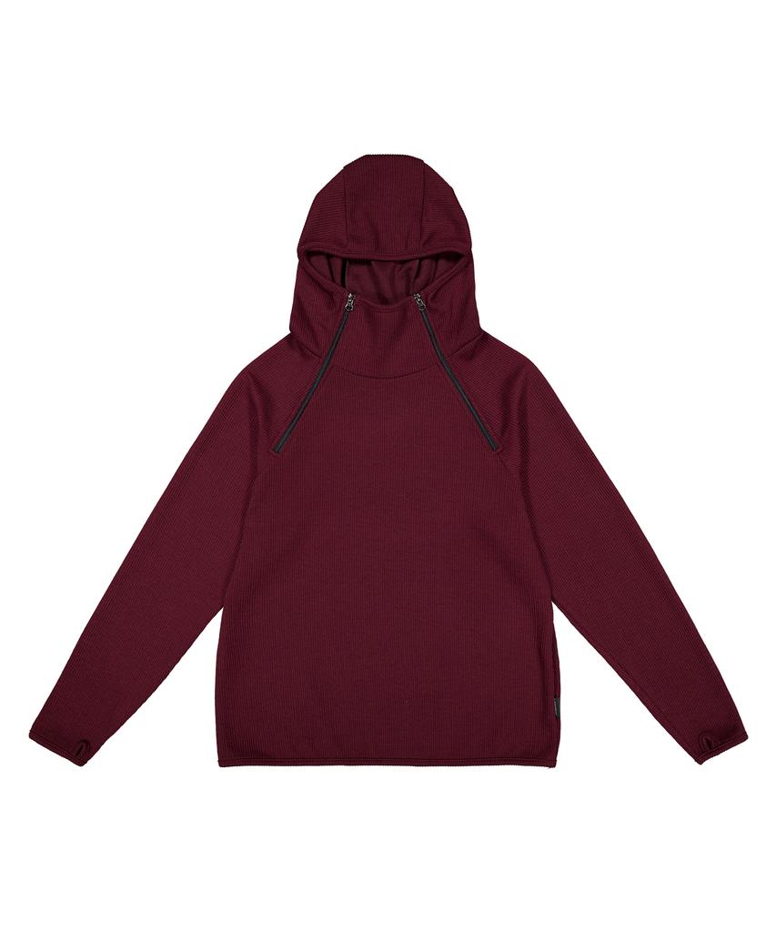 LANARCHIVE [0180] Diagonal Zipper Hooded Long Sleeve - Burgundy