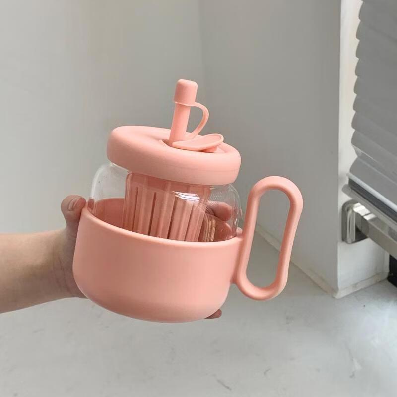 OLOEY Stylish Glass Water Bottle with Straw