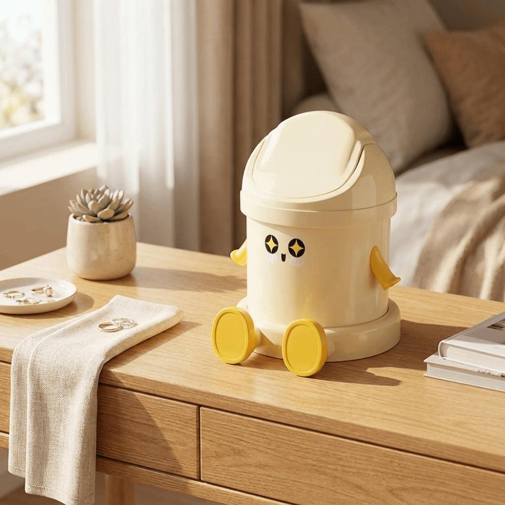 Round Garbage Bin with Lid Storage Bucket Creative Waste Bin  Bedroom