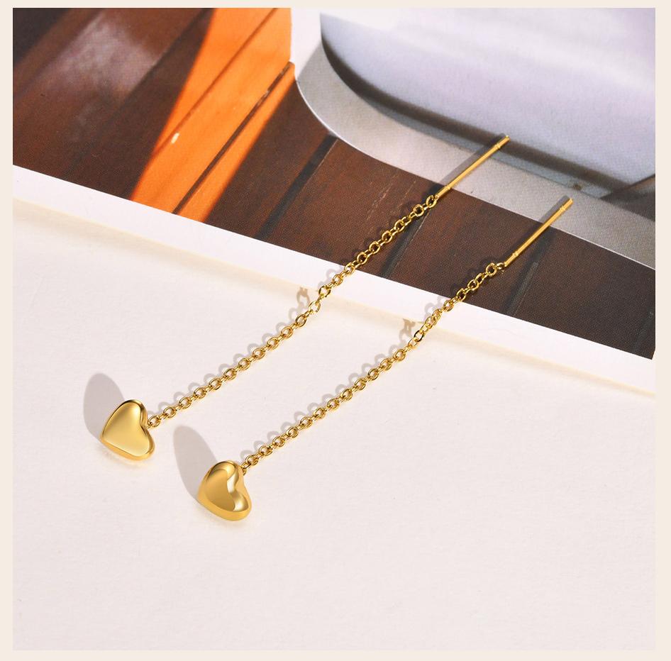 Heart Threader Earrings for Women, Stainless Steel Long Chain Drop Earrings, Love Shape Threader