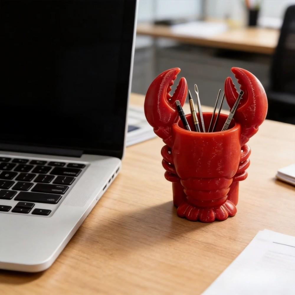 Plastic Lobster-Shaped Pen Holder Novelty Figurine Cosmetic Brush Holder Study Storage