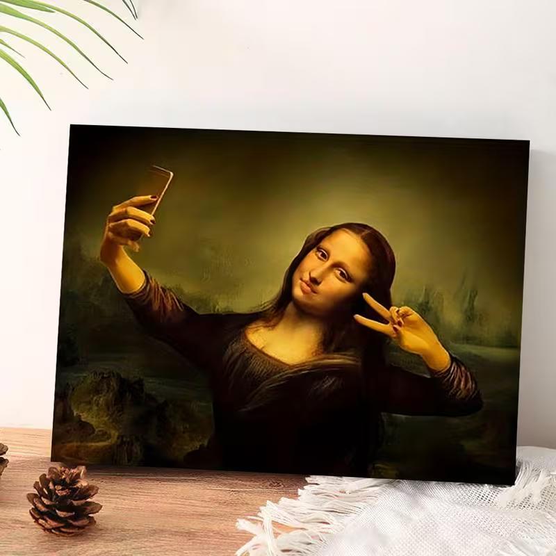 Mona Lisa Self-Portrait Frameless Canvas  Modern Minimalist Decor