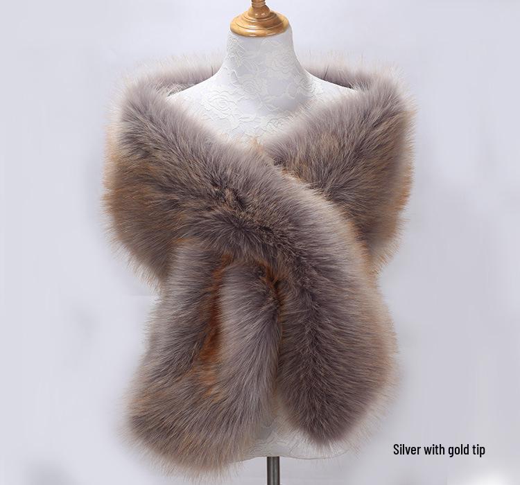 Women's Faux Fox Fur Shawl Cloak: Thick Autumn/Winter Bridal Evening Scarf and Neck Warmer