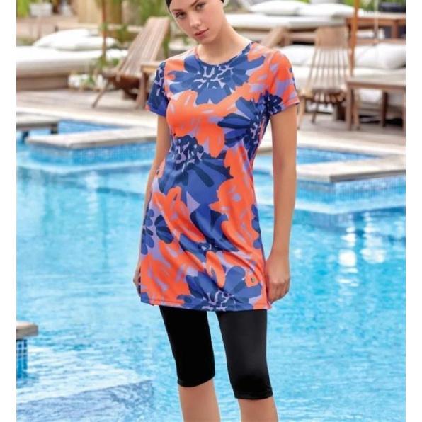 

Летний цветочный купальный костюм 2025 с принтом - Комплект: туника с коротким рукавом и укороченные леггинсы - Мусульманский купальник - Пляжная одежда с защитой от УФ-лучей - Летний буркини 5XL чёрный