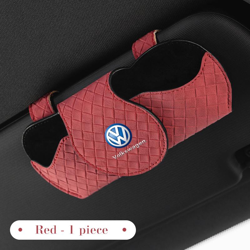 Kluczyk,Pudełko na okulary do osłony przeciwsłonecznej samochodu Skórzane etui w kratę do przechowywania okularów przeciwsłonecznych dla VW Volkswagen Golf 7 8 MK8 ID.3 4 Polo Tiguan Passat B5