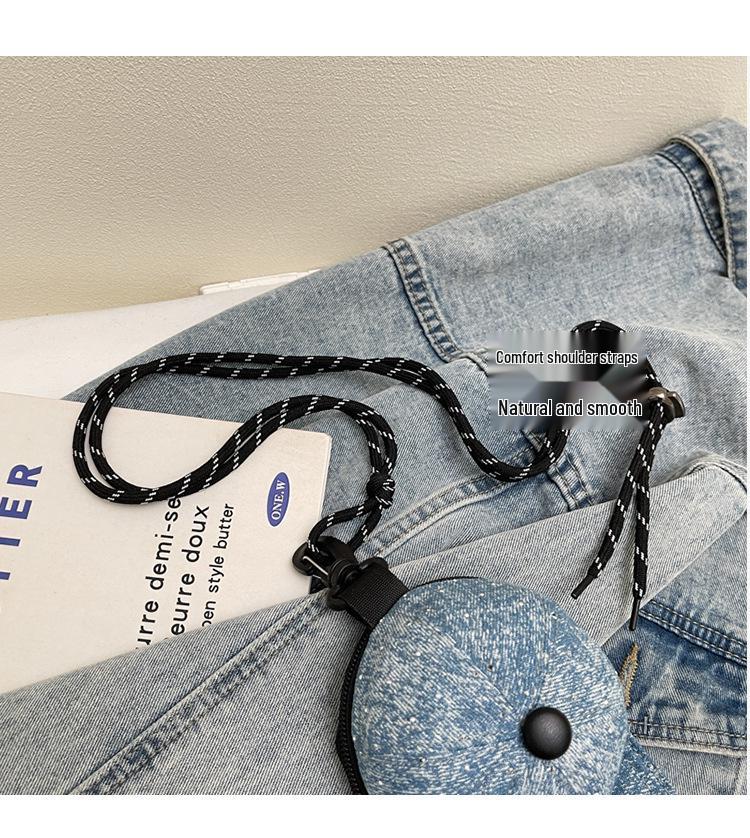 Korean Style Trendy Denim Mini Crossbody Bag with Lanyard and Coin Purse