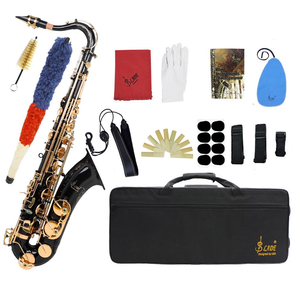 SLADE Bb B Flat Tenor Saxophone Brass Body Sax Professional Woodwind Instrument with Saxfone Case Reeds Gloves Accessories Set