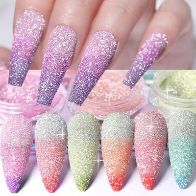 Reflektierendes thermisches Nagelpulver, Glitzer-Nagel, glänzender Kristall, Strass, Pailletten, Chrom-Pigment, UV-Gel-Nagellack, Nageldekoration
