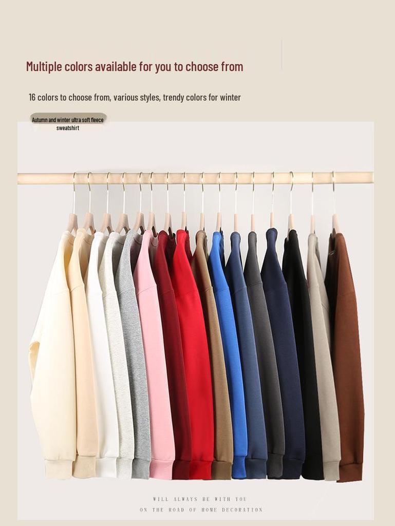 16-kleurige geborstelde katoenen fleece ronde hals casual hoodie voor koppels