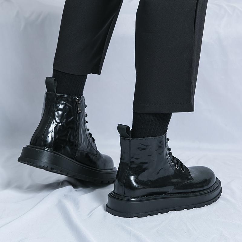 Business Office Ankle Boots For Men Casual Men's Shoes Lace Up Genuine Leather Autumn Winter 4cm Increase Platform Shoes