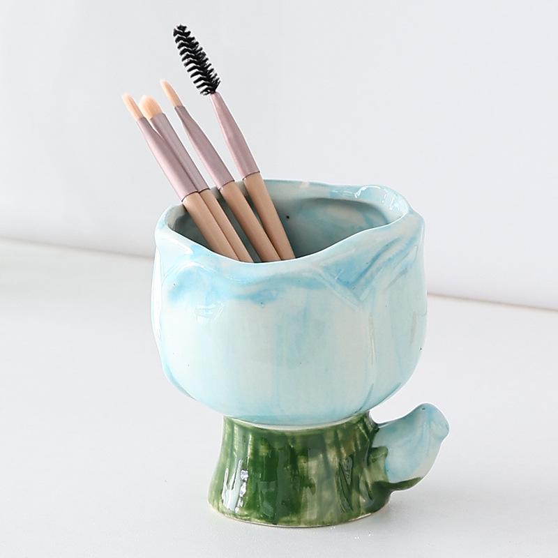 Premium Flower Pen Holder Creative Makeup Brush Storage Holder Ceramic Desktop Shelf Ornament Gift Girls Stationery