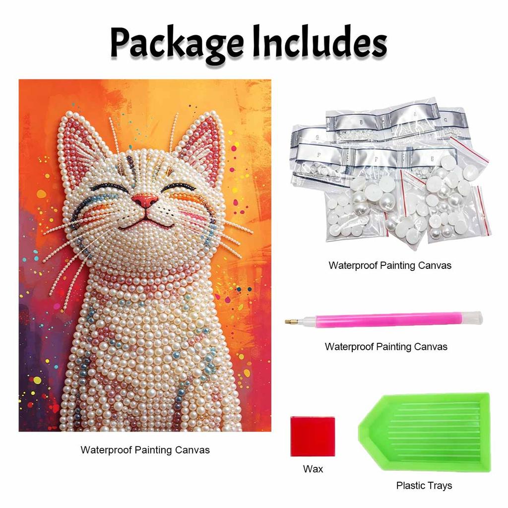 Pearl Painting Handmade DIY 5D Pearl Cat Animal Flower Pattern Decorative Hanging Painting
