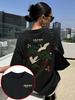 Crane Themed Front and Back Printed Loose Round Neck Fashionable Womens Short Sleeved Shirt