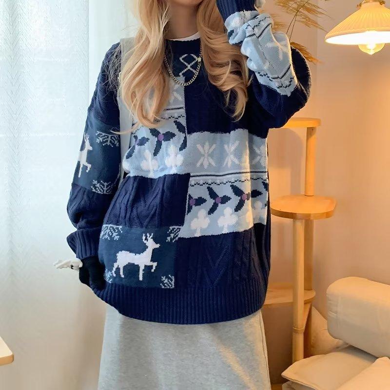 Inside sweater winter trendy brand lazy bottoming knitted sweater retro warm loose thread coat couple jacket new
