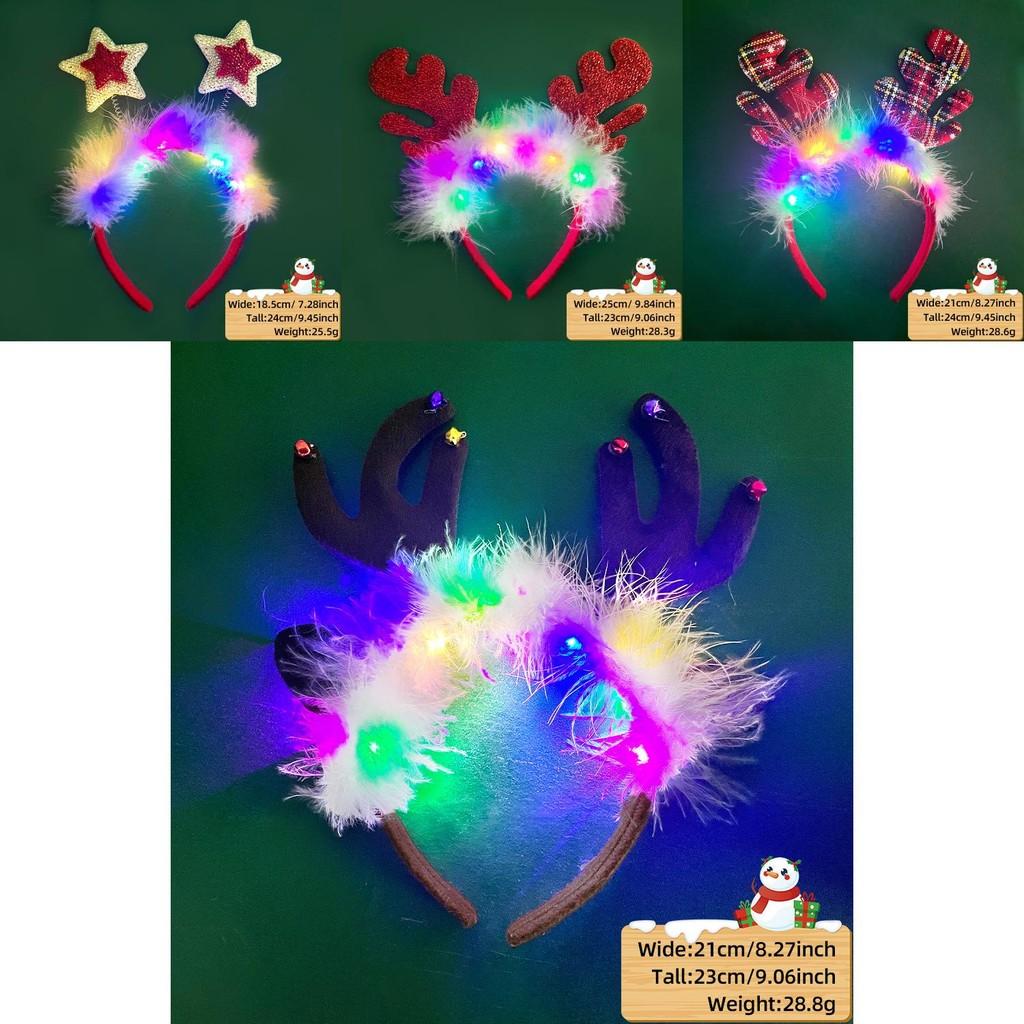 Unique And Colorful Christmas Antler Headband With Soft Plush And Lights For Creative Outfits Party