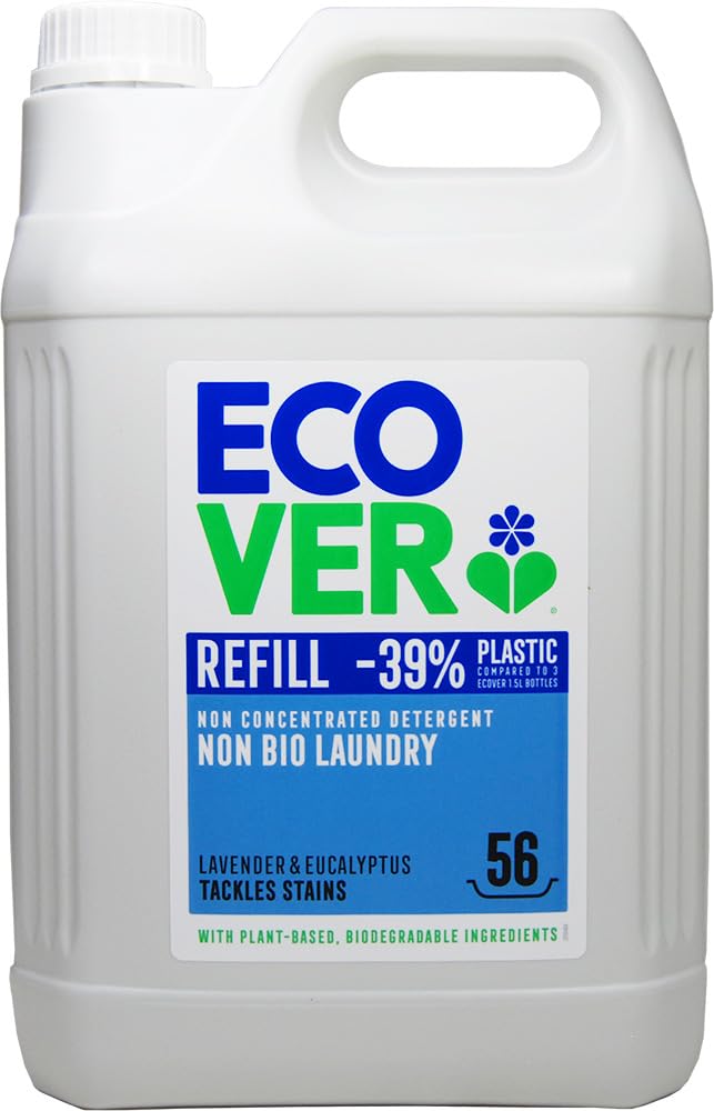

ECOVER Laundry Detergent Lavender Eucalyptus Large Commercial Gentle on Baby for Laundry and Baby Clothes Refill, & Scent, 5000ml, Capacity, Use, белый