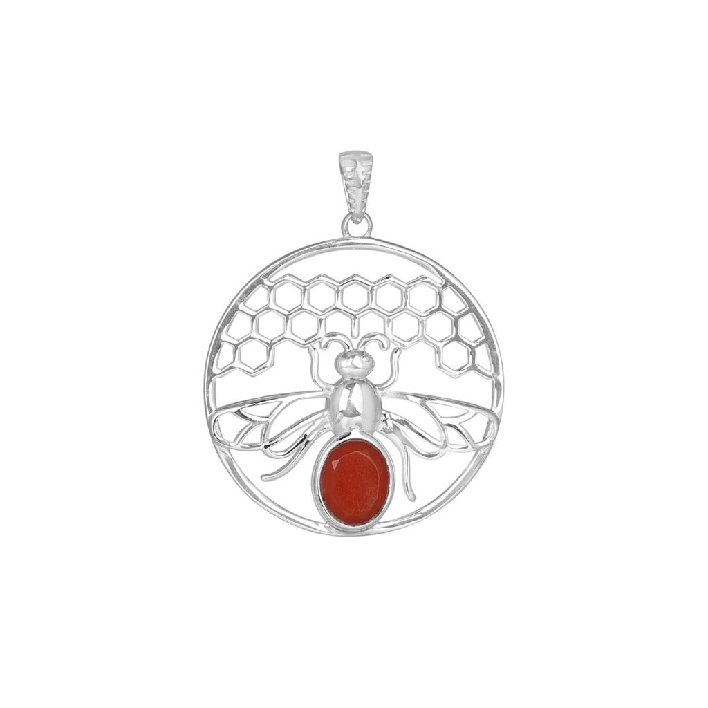 Carnelian Honey Bee Hive Pendant 100% 925 Sterling Silver Charm Pendant Jewelry