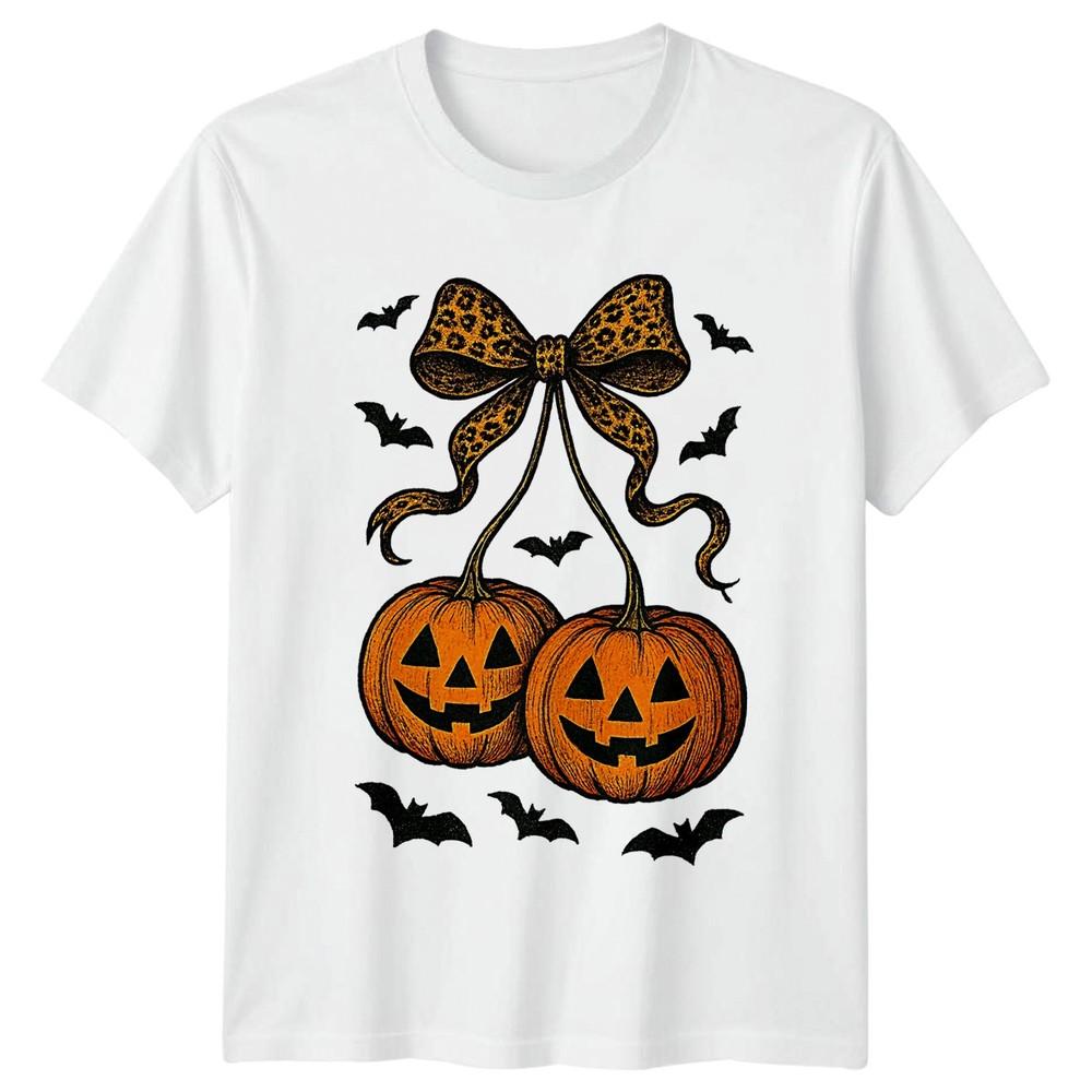 Halloween Pumpkins Leopard Bow Bats Holidays Unisexs TShirt Unisexs Graphic Tee S