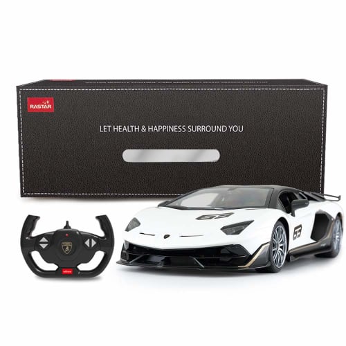 RASTAR 1/14 Scale Lamborghini Aventador SVJ Radio Control Car, RC Model Car with Illuminating Headlights and Taillights, White, 2.4GHz