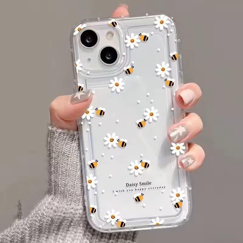 Bee Polka Dot Flower Is Suitable for Apple 16 Pro Mobile Phone Case iPhone15 Set 14 Pro Transparent 13 Airbag 12 Europe and America