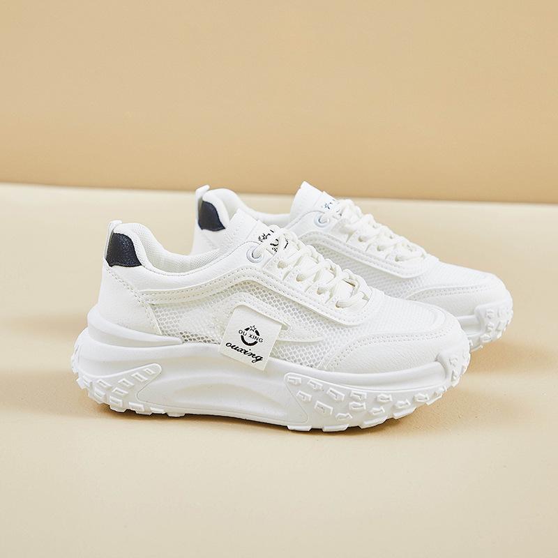 Korean version of women's shoes 2025 new spring and summer dad shoes versatile thick sole inner height increase mesh breathable high top white shoes
