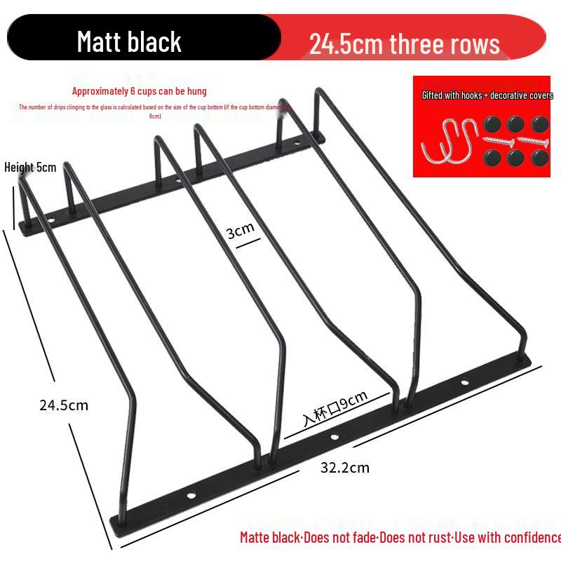 Матовый черный подвесной держатель для бокалов из нержавеющей стали 24cm Three Rows матовый черный