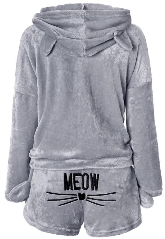 Pigiama Peluche Caldo Meow Completo Felpa Shorty Gatto S [Piz-Sz-S]