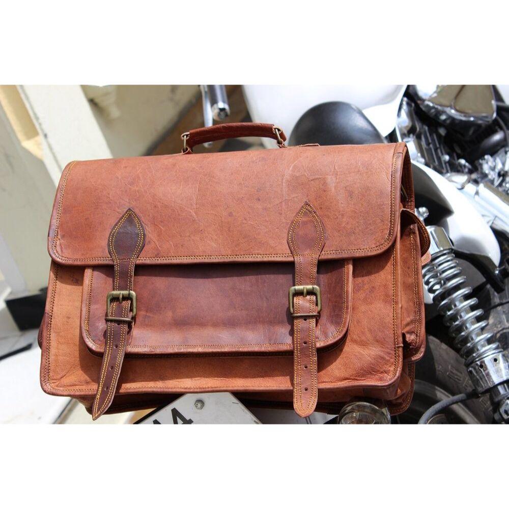 

16-дюймовая мужская винтажная коричневая сумка через плечо из натуральной козьей кожи для ноутбука 12 x 16 x 5 in коричневый