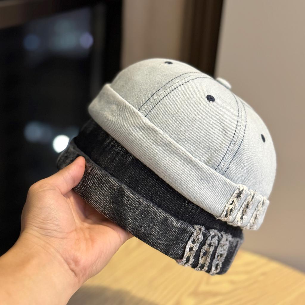 American Retro Old Washed Denim Melon Cap for Men and Women Versatile Face-showing Small Dome Hip Hop Street Landlord Hat