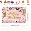 2D Pink Floral Fairy Backdrop "Happy Birthday" with Gold Glitter Fairies and Butterflies Photography Background