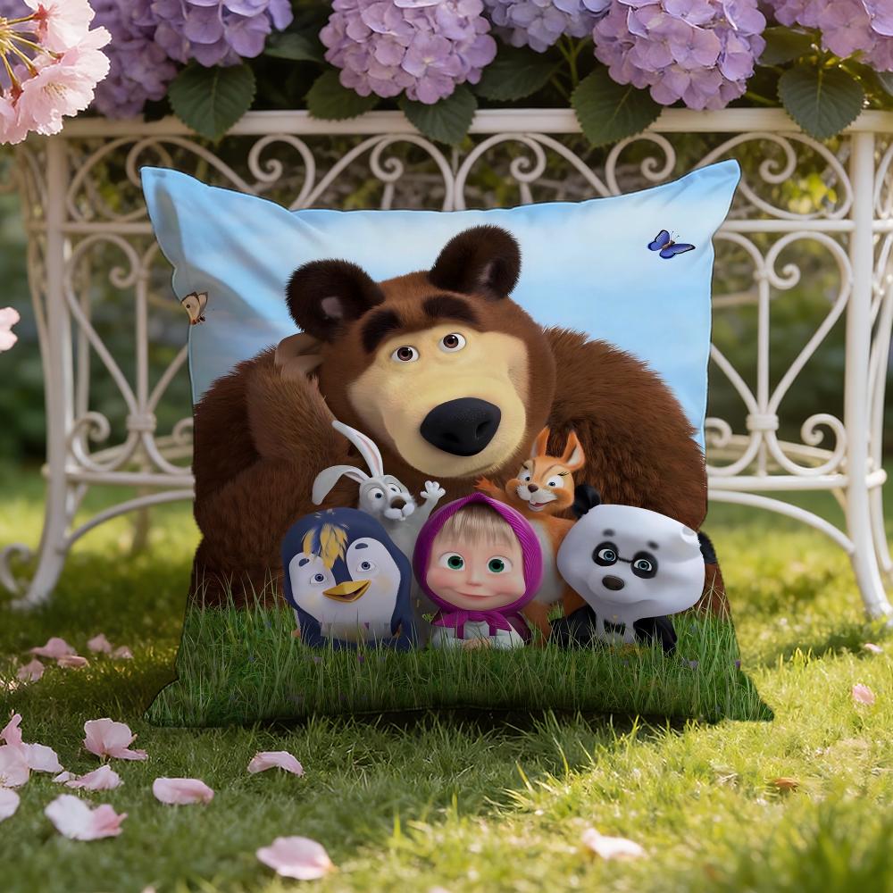 Cute M-Masha And The B-Bear Cushion Cover Home & Car Dual-Scene Pillow Cover: Reversible For Premium Comfort