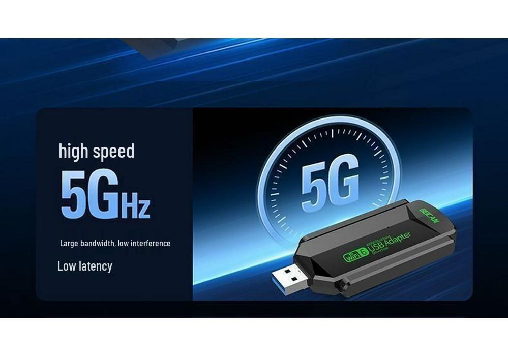 Driver-Free 5G Dual-Band WiFi 6 USB Network Adapter for Desktop Computers