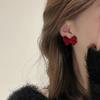 New Fashionable Flocked Earrings, Silver Needle Bow Earrings, High-end Feeling, Niche Red Earrings
