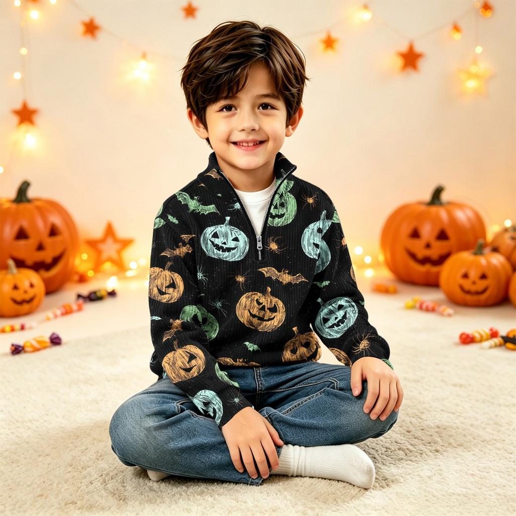 Kids Halloween Print Knit Sweatshirt Pullover Top