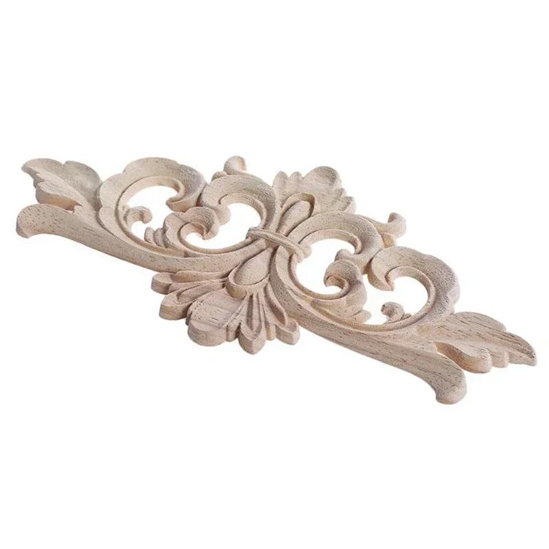 1Pc Classic Wood Carved Corner Applique Frame Unique Natural Floral Wood Carved Vintage Furniture Frame Wall Door Craft Decor