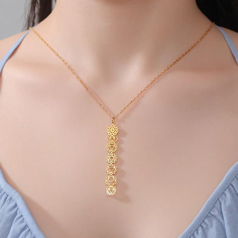 Gold Color Chakra Flower Necklaces Flower Pendant Amulet Necklaces  for Yoga Practice