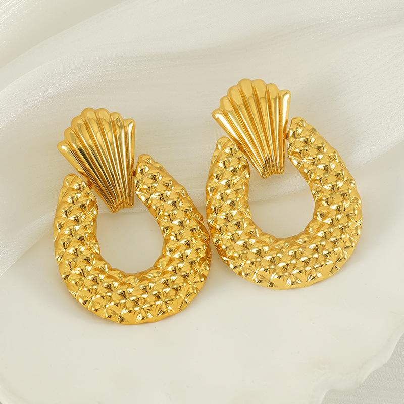 New earrings creative hollow pineapple water drop stud earrings, earrings, matte texture cold stainless steel earrings